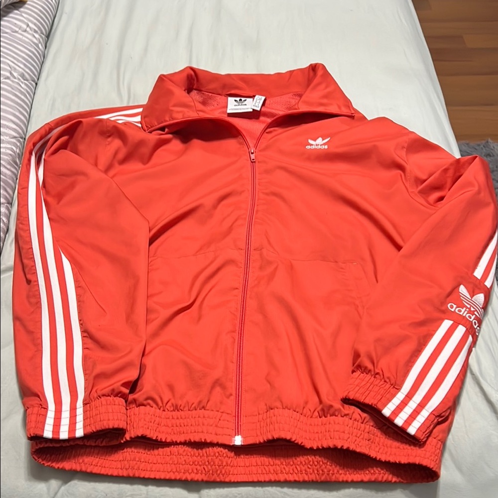 Adidas Scarlet Track Jacket with White Stripes